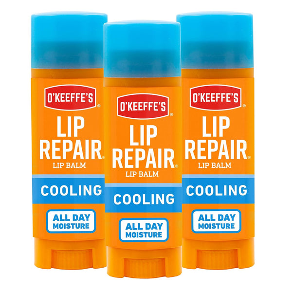 O'Keeffe's Lip Repair Cooling Relief Lip Balm Stick for Dry, Cracked Lips (Pack of 3)