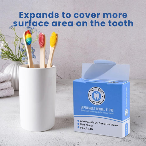 Expandable Dental Floss 3 Pack, Plastic-Free Dispenser with 50 Meter / 164 Feet per Pack, Mint Flavor