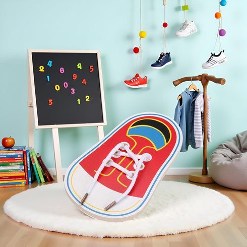 WLngtv Wooden Threading Shoes Training Board, Learn to Tie Laces, Wooden Learn to Tie Your Own Shoes Threading Lacing