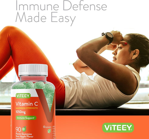 Vitamin C Gummies for Adults & Teens | 90 Count | 1050mg Maximum Strength | Immune Support, Vegan, Gelatin Free, Sour