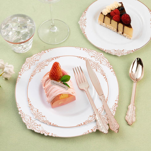 75PCS Rose Gold Plastic Silverware for 25 Guests, Heavy Duty Disposable Utensils Set Includes 25 Forks, 25 Spoons, 25