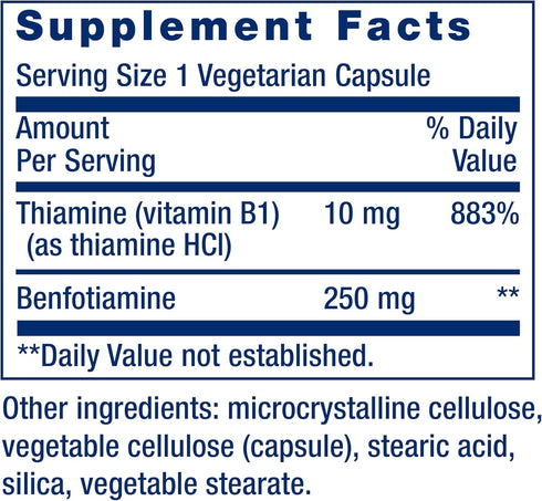 Life Extension Mega Benfotiamine, 250 mg - Ultra-bioavailable Vitamin B1, Healthy Metabolism, Gluten-Free, Non-GMO,