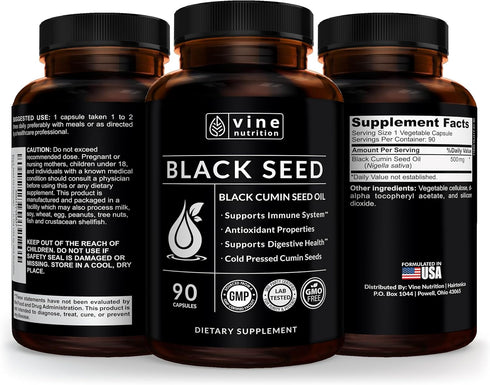 Black Seed Oil Capsules - Nigella Sativa - Cold Pressed Antioxidant Supplement Soft Gels, 500 Milligrams, USA Made