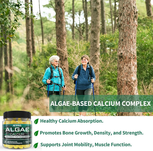 Algae Calcium Gummies 600mg with Vitamin D3, C, Magnesium, Boron, Manganese, Plant-Based Calcium Supplement, 60 Counts