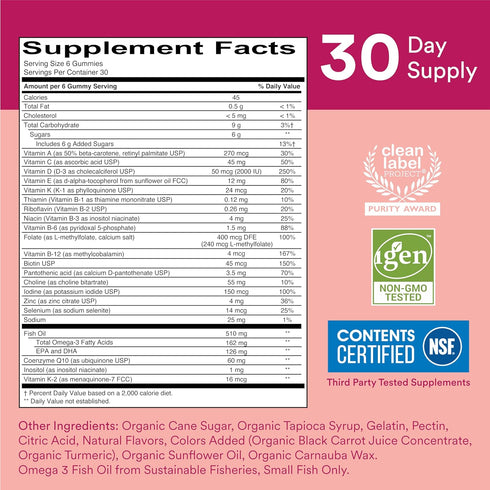SmartyPants Women's Multivitamin Gummies - Omega 3 Fish Oil, Methylfolate, Vitamin D3, Gluten Free, 180 Count
