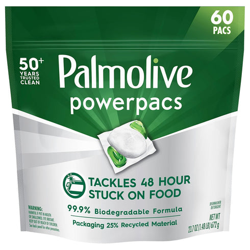 Palmolive PowerPacs Dishwasher Pods, 99.9% Biodegradable Formula, 60 count, No Added Fragrance