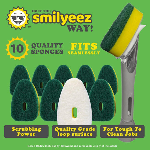 Smilyeez Heavy Duty Refill for Scrub Daddy Dish Daddy – (10 Pack) Dish Daddy Refills – Dish Daddy Sponge Replacement Head – Ideal for Dishwashing and Kitchen Cleaning by Smilyeez