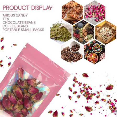120 PCS Smell Proof Mylar Bags: Resealable Holographic Packaging Pouch with Clear Window for Food Storage (Black)