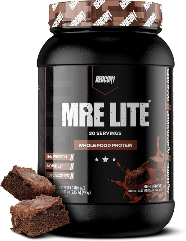 REDCON1 MRE Lite Whole Food Protein Powder, Fudge Brownie - Low Carb, Whey Free Meal Replacement, 30 Servings