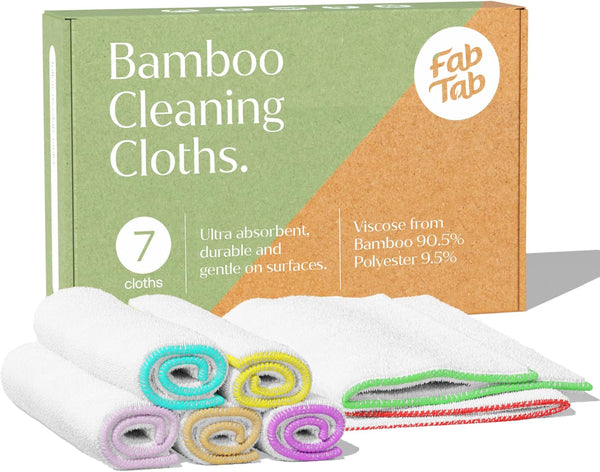 Premium Bamboo Cleaning Dish Cloths - 7 Pack | Ultra-Absorbent Reusable Washing Cloth for Home & Car | Ideal for