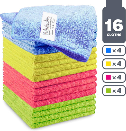 Turkish Microfiber Cleaning Cloth, 4 Colors, Pack of 16, 20% Polyamide for Elevated Liquid Suction