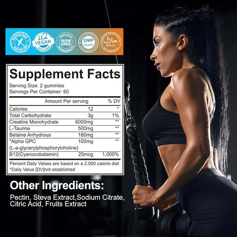 Creatine Monohydrate Gummies, 5000mg for Men & Women, 120 CT Chewable, Sugar Free, Vegan, Blueberry Flavor