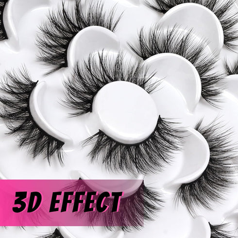 Veleasha Lashes - 10 Pairs Natural Fluffy False Eyelashes, Soft Wispy 3D Faux Mink Lashes Pack (V06)