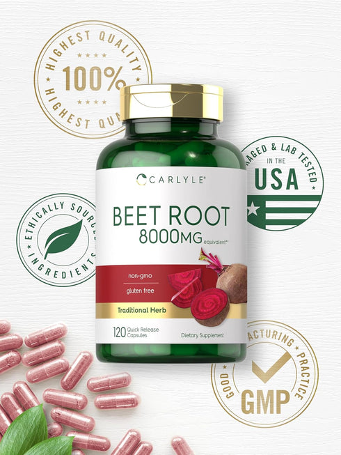 Carlyle Beet Root Capsules | 8000 mg | 120 Count | Non-GMO, Gluten Free Supplement