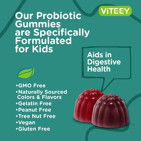 Probiotic Gummies for Kids - 2 Billion CFUs - Digestive Health Support, Vegan, Chewable Berry Flavor