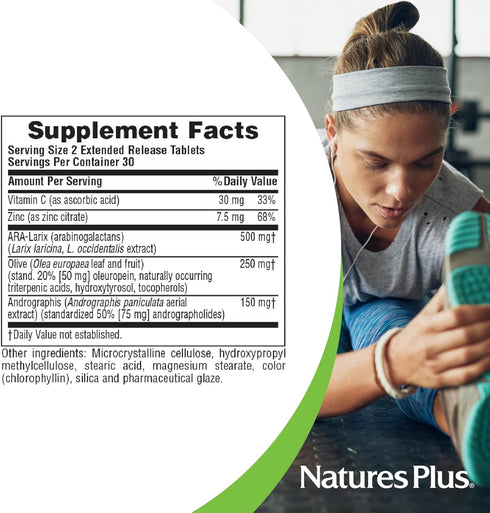 Natures Plus Herbal Actives Tri Immune Supplement - Olive Leaf, Arabinogalactans, Andrographis & Vitamin C, 60 Vegan