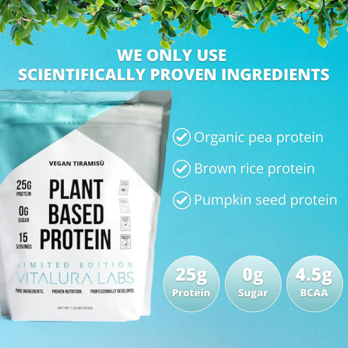 Plant-Based Protein Powder – Vegan Protein from Pea, Rice & Pumpkin, No Added Sugar, Tiramisu - 15 Servings