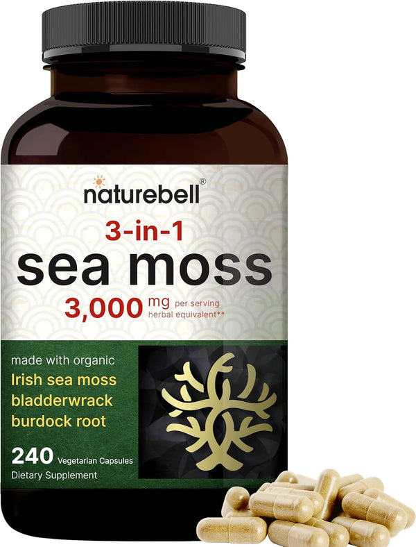 Irish Sea Moss Capsules 3,000mg, 240 Veggie Pills, Immune & Thyroid Superfood Support, Non-GMO