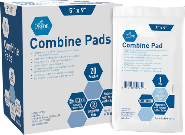 MED PRIDE Nonstick Sterile Abd Combine Pads, Extra Absorbent Surgical Dressing 5x9 in (20 Count, Pack of 1) for Heavy