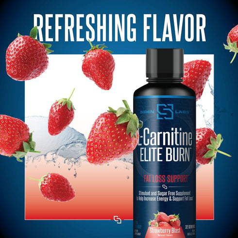 Siren Labs L-Carnitine Elite Burn Liquid Keto Fat Burner, 3000mg, Strawberry Blast