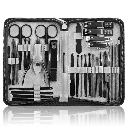 Manicure Set 32pcs, Professional Nail Clippers Kit, Stainless Steel Grooming Tools for Travel Pedicure Care