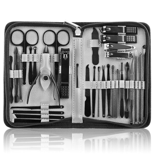 Manicure Set 32pcs, Professional Nail Clippers Kit, Stainless Steel Grooming Tools for Travel Pedicure Care