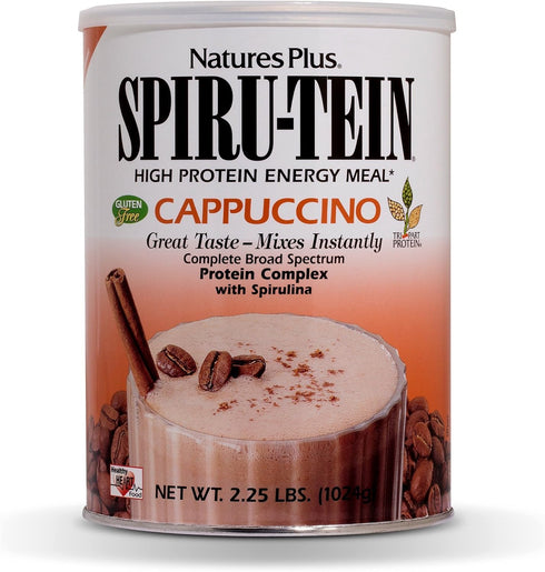 NaturesPlus SPIRU-TEIN Shake - Cappuccino Flavor - 2.25 lbs - Plant Based Meal Replacement with Vitamins & Minerals