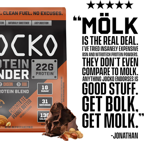 Jocko Moelk Whey Protein Powder - 22g Sugar Free Monk Fruit Blend, Muscle Recovery & Growth, 31 Servings, Chocolate