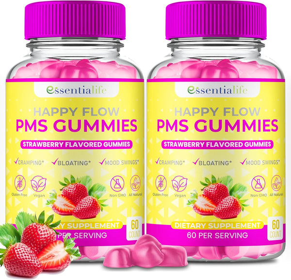PMS Gummies - Happy Flow PMS Support Supplement for Women - Strawberry