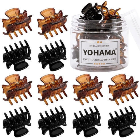 YOHAMA 12 pcs Small Hair Claw Clips 1 inch, Durable Mini Jaw Clip for Kids and Adults, Non-slip Hair Clips Black and