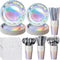 Iridescent Party Supplies, Holographic Paper Plates and Napkins Set for Mermaid Birthday Wedding Party, Serve 25