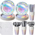 Iridescent Party Supplies, Holographic Paper Plates and Napkins Set for Mermaid Birthday Wedding Party, Serve 25