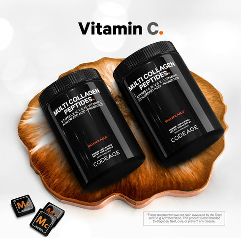 Codeage Multi Collagen Peptides + Probiotics Black Edition, Vitamin C, Hyaluronic Acid Powder Supplement, 10.58oz