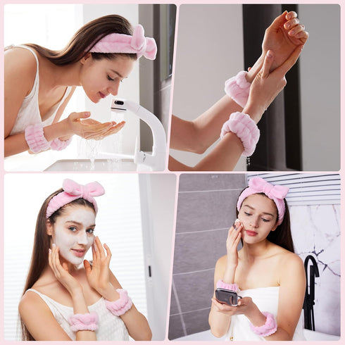 Headbands for Women - Spa Headband & Wristband Set for Washing Face, Facial Mask, Makeup & Skin Care