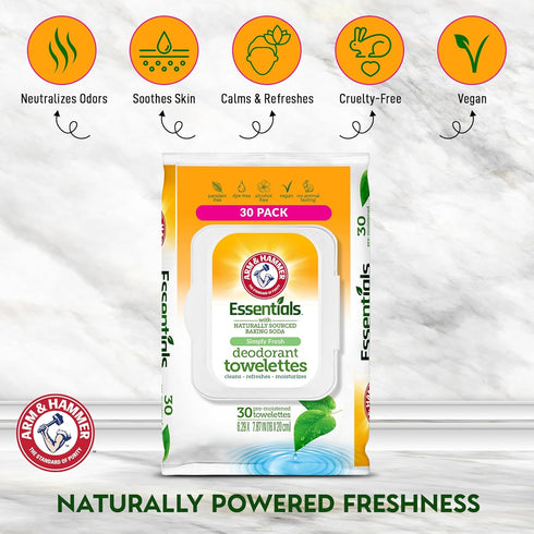 Hammer 30 Arm and Face and Body Wipes for Adults - Deodorant Towelettes Sheets for Women - Shower Wipes for Traveling