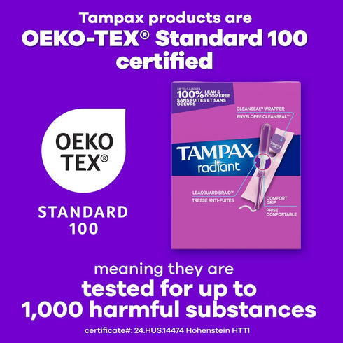 Multipack, 38 Count Tampax Radiant Tampons with LeakGuard Braid, Regular/Super Absorbency, Unscented