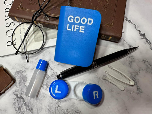 Contact Lens Case Kit, Cute Eye Contact Lens Travel Storage with Remover Tool and Mirror (Blue)