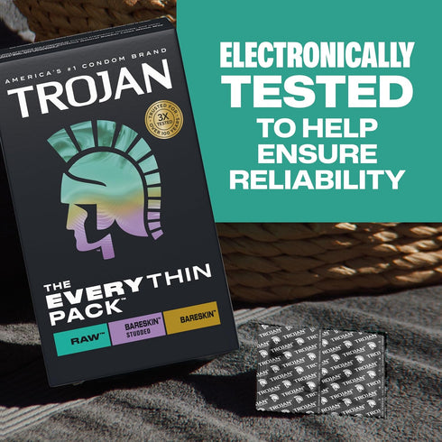 Pack, Pack, 10 Count Trojan The Everythin Assorted Latex Lubricated Thin Condoms Variety Raw, Bareskin, Bareskin