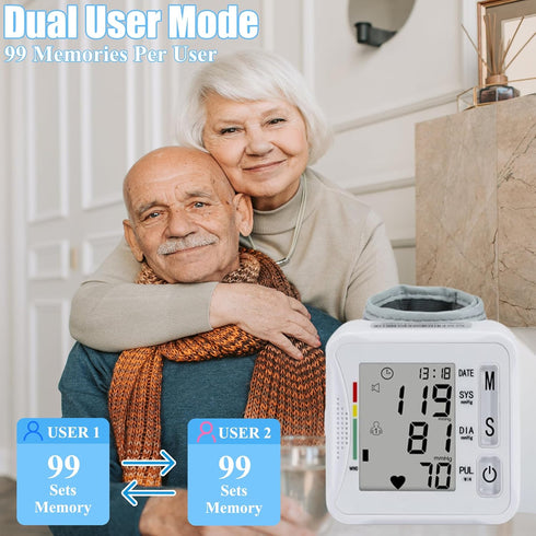 Electronic Blood Pressure Monitor,Wrist Blood Pressure Monitor 2x99 Reading Memory for Adults Wrist BP Monitor with Carrying Case for Home Use