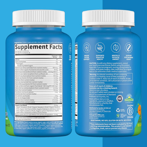 Garden of Life Kids Multivitamin Gummy with Iron+Probiotics, 30 Day Supply, Vitamins D, C, E, B, Zinc