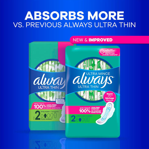 Always Ultra Thin Pads with Wings, Size 1, Regular, 46 Count