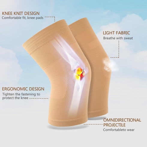 Knee Sleeves, 1 Pair, Lightweight Compression Sleeves for Men Women, Knee Brace Support for Joint Pain Relief, Beige M