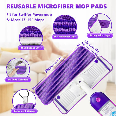 Microfiber Mops for Floor Cleaning - BPAWA Flat Floor Mop with 4 Reusable Washable Mop Pads fit for Swiffer Powermop Kitchen Wet Dry Dust Mop for Hardwood Laminate Wood Tile Ceramic Vinyl Wall Floors