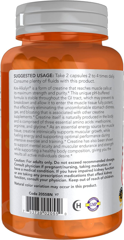 NOW Foods Sports Nutrition, Kre-Alkalyn Creatine 750 mg, Mass Building/Energy Production, 120 Veg Capsules