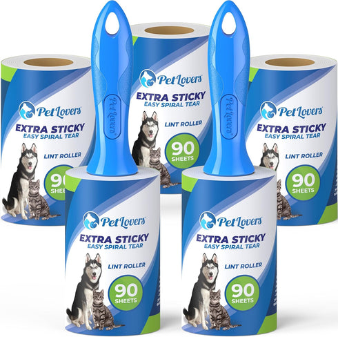PetLovers Extra Sticky Lint Roller, Mega Value Set of 450 Sheets for Pet Hair Removal, 5 Pack