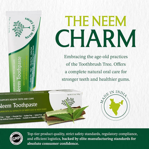 Neem Tree Farms 100% 5 oz Neem Fluoride Free Toothpaste - Adult and Children Friendly - Vegan Natural Toothpaste
