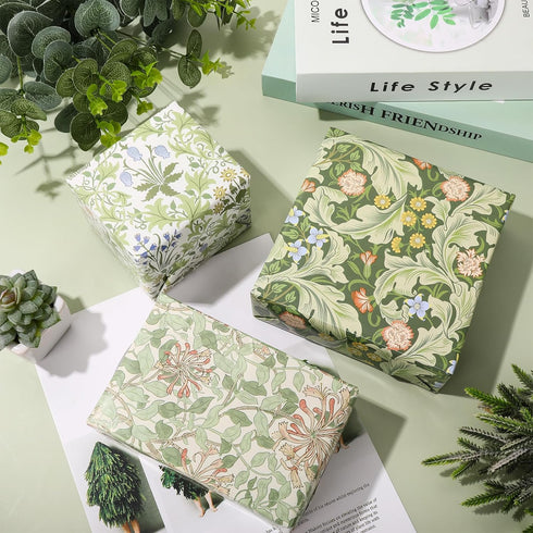 JarThenaAMCS 12 Sheets William Morris Floral Wrapping Paper, Folded Flat Decorative Art Paper for DIY Crafts