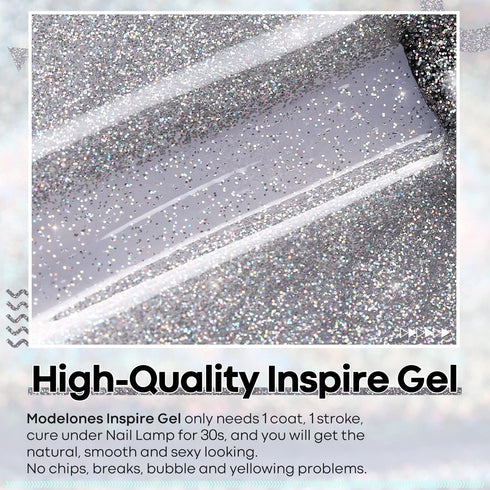 modelones Sparkle Silver Glitter Gel Nail Polish Set, 15 ML Soak Off Chrome Platinum for DIY Manicure Nail Art Gift