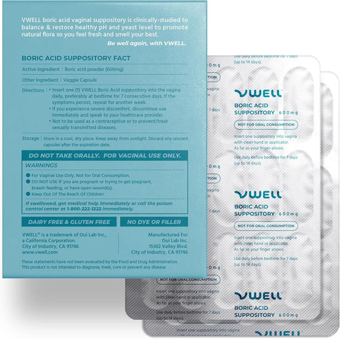 Recommended 30, Count) VWELL Boric Acid Vaginal Suppositories - Homeopathic Solution Maintains and Balances Healthy