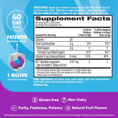 Gummies 80ct Digestive Advantage Probiotic For Digestive Health, Vitamin D, Daily Probiotics For Women &Men Occasional